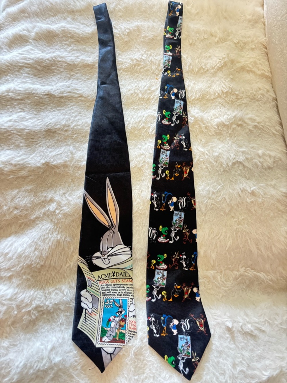 Bugs Bunny Cartoon Silk Tie - Black with Multicolor Print